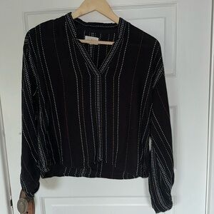 Lou & Grey Embroidered Stripe Boho Top Black